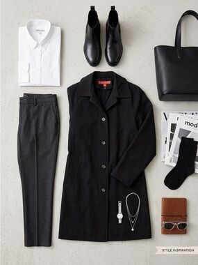 Title: Anne Klein Black Button-Down Trench Coat / Raincoat - Size 8 Y2K